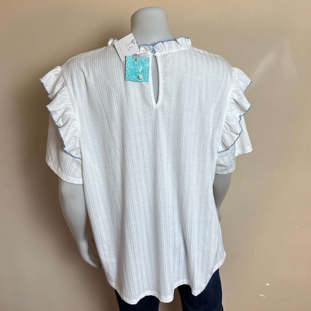 Hayden White Short Sleeve Knit Top with Ruffle Trim - Picture 11 of 12